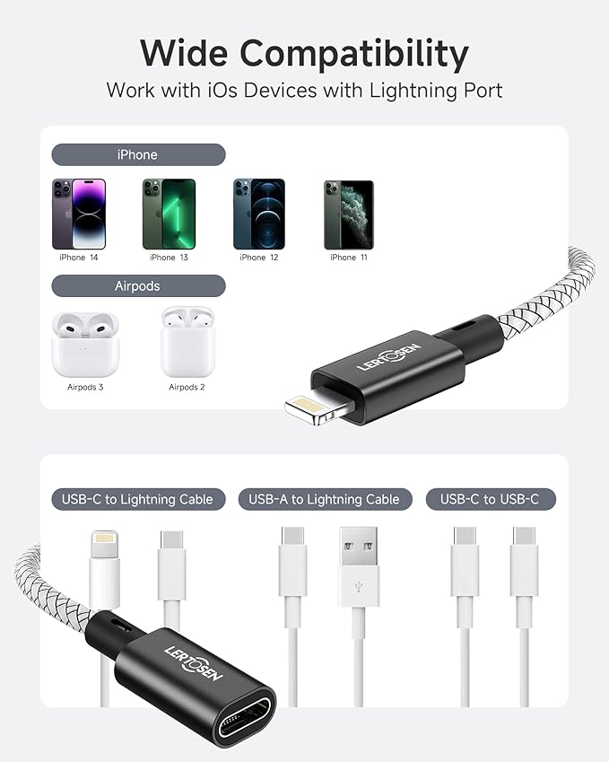 MFi Certified USB C to Lightning Adapter 2 Pack,27W PD Fast Charging & Data Sync Cable Adapter,Type C Female to Lightning Male Charger Converter for iPhone 14/13/12/11,iPad,AirPods - Not for Audio/OTG