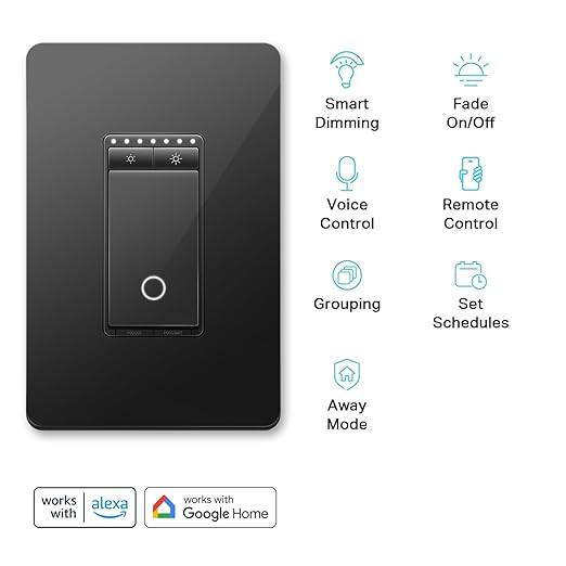 Kasa Smart Dimmer Switch HS220, Single Pole, Needs Neutral Wire, 2.4GHz Wi-Fi Light Switch Compatible with Alexa and Google Home, UL Certified, No Hub Required, Black