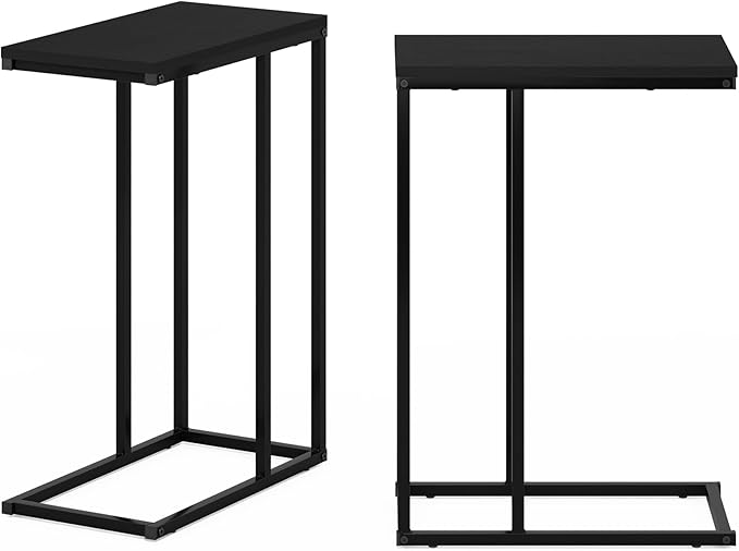 Furinno CAMNUS Side Table Set of 2, C-Shape Sofa End Table for Couch, Metal Frame Night Stand, Bedside Table, for Living Room, Bedroom, Americano