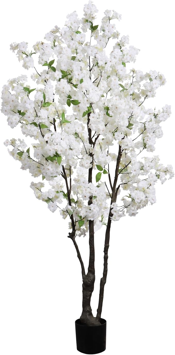 Large Artificial Cherry Blossoms Tree Indoor Faux Cherry Blossom Tree White 6FT Bedroom Trees for Home Decor