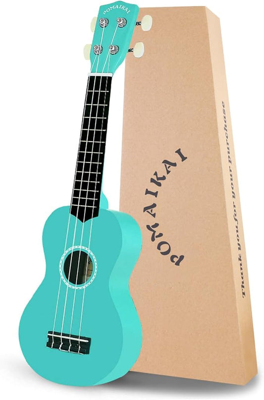POMAIKAI Soprano Ukulele Starter Wood Ukele Hawaiian Guitar Ukelele 21" Beginner and Students (Blue)