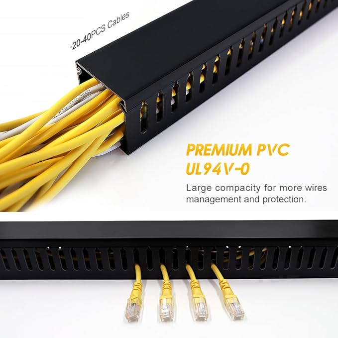 Cable Raceway, 95" Open Slot Cable Management Kit with Upgraded Snap Structure,Wire Cover Cord Hider for Under Desk&Industrial Network/PC/TVs- 23.6" X 1.97" X 2.4" X 4PCS (LWH,Black)