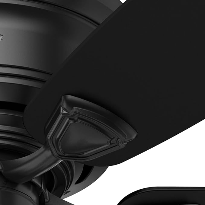 Hunter 48 inch Outdoor or Indoor Ceiling Fan No Light - Low Profile Mount, Black Ceiling Fan without Light, For Patio, Porch, Garage, or Living Room, 5 Blades, Pull Chain - Sea Wind 53118, Matte Black