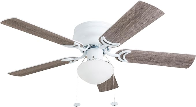 Prominence Home Alvina Traditional 42 Inch Ceiling Fan with Light, LED Flush Mount Ceiling Fan, Indoor Fan with 5 Blades, White and Gray Oak Blade Finish Options, White (80092-01)