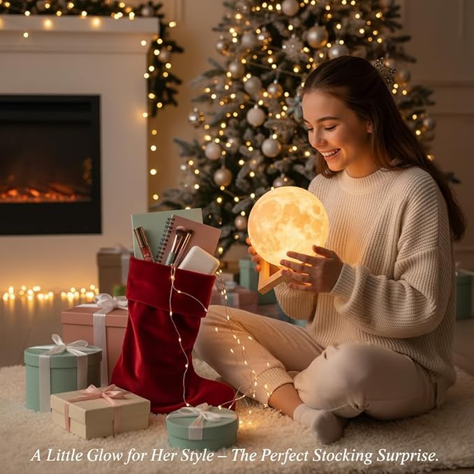 Mydethun Moon Lamp - 3D Printed LED Night Light 4.7' with Wooden Base, White Elephant Gift for Women, Mom, Kids, Christmas Thanksgiving Table Decor Touch-Dimmable & Dual-Color, White & Yellow