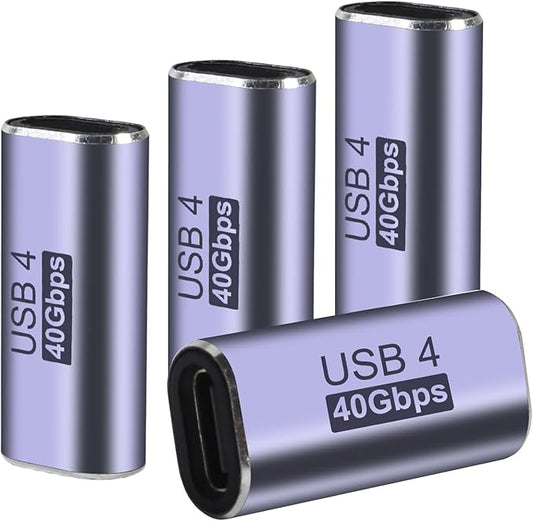 4pcs USB C Female to Female Adapter/Connector, USB Type C Adapter Extender Support 100W, 40Gbps, 8K@60Hz for Steam Deck, MacBook,Thunderbolt ect(F-F Straight)