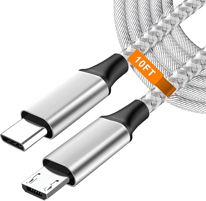 UCEC USB-C to Micro USB Cable, 10FT Braided Nylon Charging Cord for Tablet Camera Speaker Phone, Gray (1PACK)