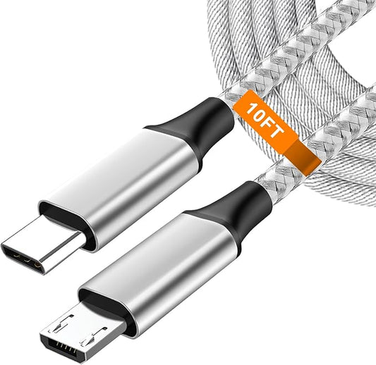 UCEC USB-C to Micro USB Cable, 10FT Braided Nylon Charging Cord for Tablet Camera Speaker Phone, Gray (1PACK)