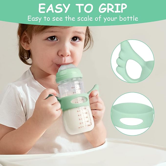 Silicone Baby Bottle Handles, 3PCS Bottle Handles for 2.36-2.76" Wide-Neck Bottles, Baby Bottle Handles has Easy Grip Handles, Easy Carry Handle Lightweight Bottle Handle(Blue/Green/Pink)