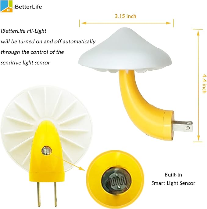 iBetterLife Mushroom Sensor LED Night Light - Plug-in 7 Color Changing Mushroom Lamp, Mini Dream Bed Cute Colourful Nightlight for Adults Kids for Bedroom, Bathroom, Stairs, Hallway Corridor