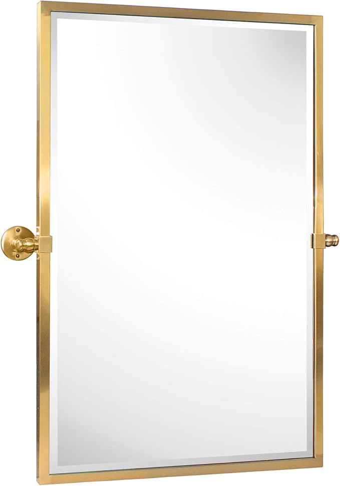 TEHOME Brushed Gold Metal Framed Pivot Rectangle Bathroom Mirror Tilting Beveled Vanity Mirrors for Wall, Overall 27.9 x 36 inches (Mirrror 24 x 36 inches)