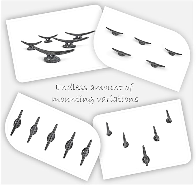 5 Pack Decorative Cast Iron Heavy Duty Double Hooks, Wall Mounted Coat Hooks, Vintage Inspired (Antique Black) (Mooring Type)