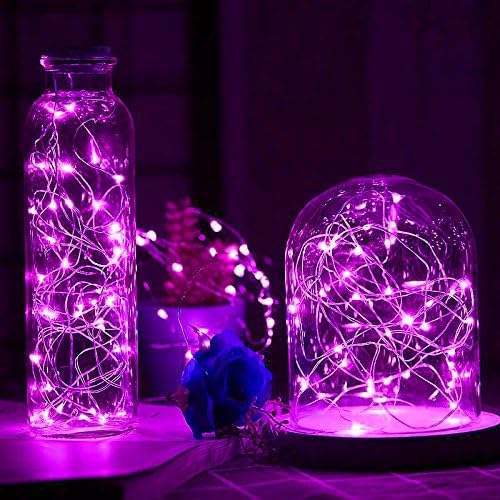 [10-Pack] LED String Lights, 6.6FT LED Moon Lights 20 Led Micro Lights On Silver Copper Wire (Batteries Include) for DIY Wedding Centerpiece, Table Decoration, Party (Purple)