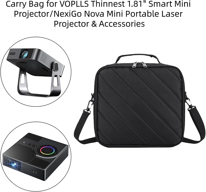 Carry Bag for VOPLLS Thinnest 1.81" Smart Mini Projector & Accessories, Storage Bag for NexiGos Nova Mini Portable Laser Projector, with Adjustable Shoulder Strap
