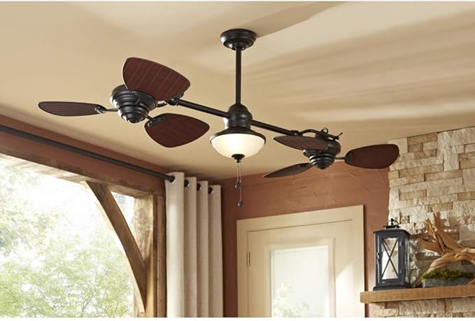 Harbor Breeze Twin Breeze Ii 74-in Oil-rubbed Bronze Outdoor Downrod Ceiling Fan