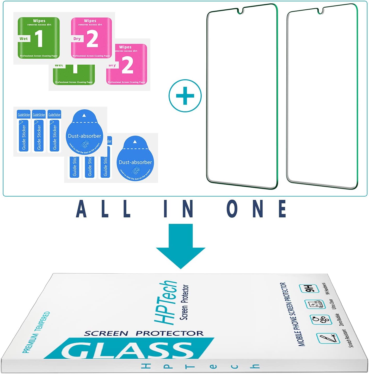HPTech 2-Pack Tempered Glass Screen Protector for LG K51, Reflect, Q51 | Easy Install, 9H Hardness, Bubble Free