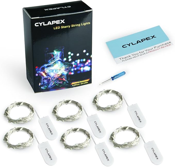 CYLAPEX 6 Pack Red Fairy Lights String Battery Operated Fairy Lights Firefly Lights LED Starry String Lights 3.3ft 20 LEDs Silvery Copper Wire for Christmas DIY Decoration Costume Wedding Party