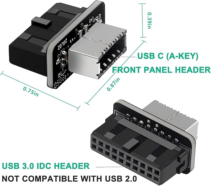 USB Front Panel Adapter, Vertical USB C Header Adapter, USB 3.1 Type-E Key-A to USB 3.0 20Pin Header Converter for Type C Motherboard