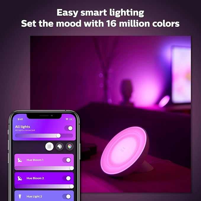 Philips Hue Bloom Smart Table Lamp, White - White and Color Ambiance LED Color-Changing Light - 1 Pack - Control with Hue App - Works with Alexa, Google Assistant, and Apple Homekit