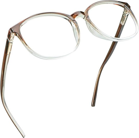 LifeArt Round Blue Light Blocking Glasses, Computer Glasses, Gaming Glasses, TV Glasses for Women Men (Clear Brown, 1.25 Magnification)