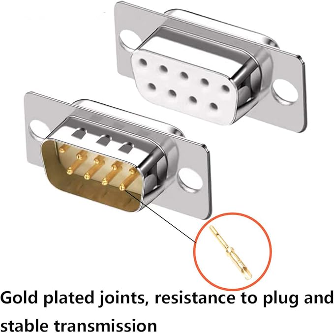 10PCS DB9 RS232 D-SUB Serial Solder Cup Connectors, Gold Plated Joints RS232 Serial Port 9 Pin D Sub Couplers(Male x 5, Female x 5)
