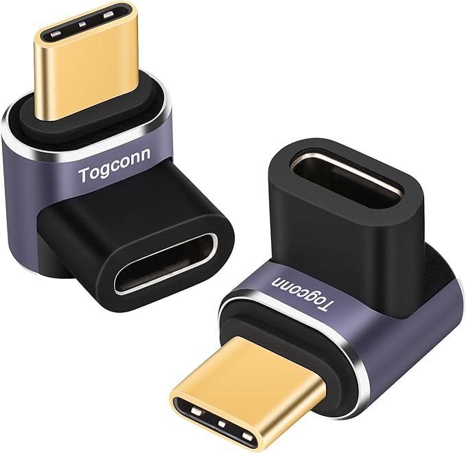 90 Degree Right Angle USB C Adapter (2 Pack), USB Type-C Male to Female Extender Connector, 40Gbps, 8K@60Hz Compatible with MacBook Pro/Air, iPhone 15/15 Pro Max, iPad Pro, Tablet, Phone, More