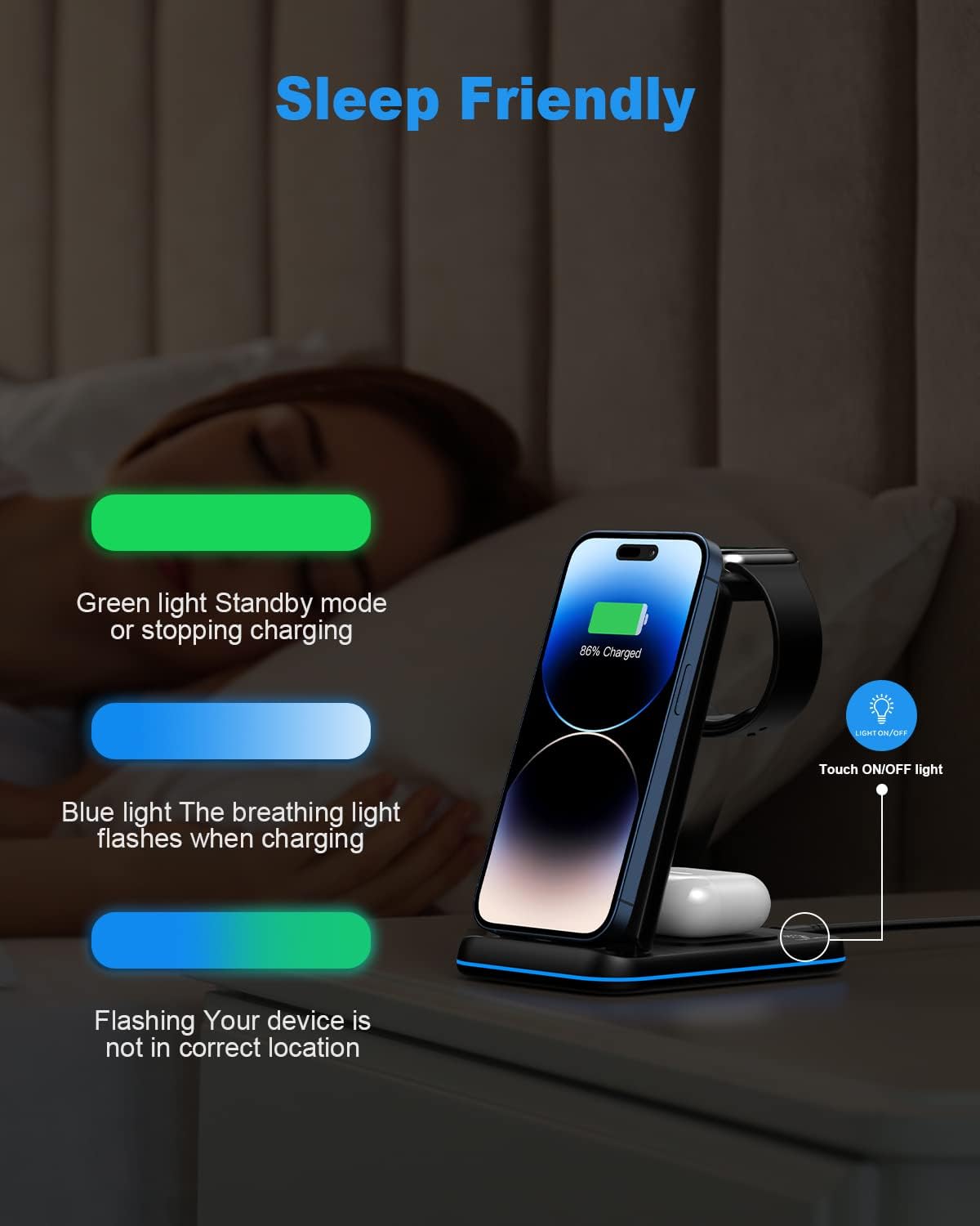 Foldable Wireless Charger 3 in 1 Charging Station for Multiple Devices, Compatible with iPhone 16 15 14 13 12 11