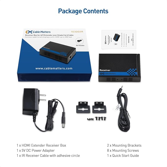 Cable Matters Receiver Box for Wall Mount HDMI Extender with TCP/IP - Up to 300 Feet, 1080P, 1-to-Many Setup (Model: 103002R), Compatible with Model: 103002