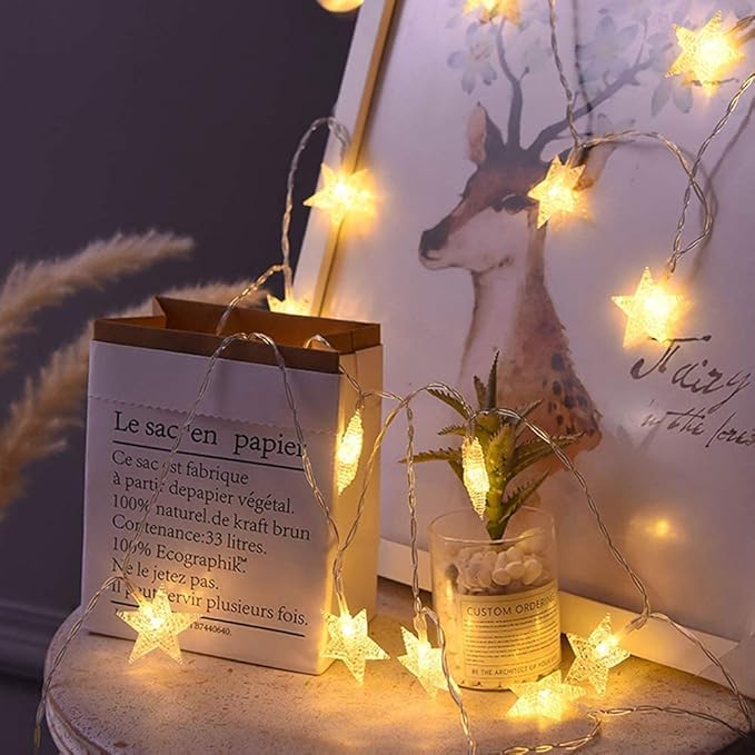 ANJAYLIA Star Lights 20 FT 40 LED Battery Operated String Lights with Remote for Bedroom Indoor & Outdoor, Party, Ramadan, Christmas and Wedding Decorations Warm White