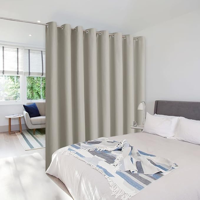 NICETOWN Noise Reducing Room Dividers Curtains Screens, Wide Width Grommet Top Curtain Panel for Living, Bedroom, Baby (One Pack, 8ft Tall x 15ft Wide, Natural)
