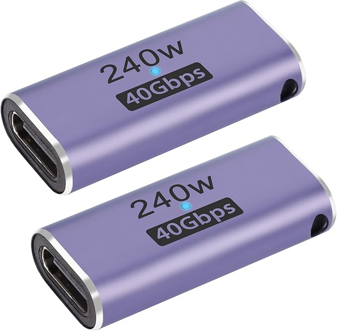 QIANRENON 240W 40Gbps USB4.0 C Female to Female Adapter Coupler Type C 4.0 Female Connector Extender, LED Indicator, Supports 8K Audio and Video Transmission, 2 pcs (Passthrough F/F)