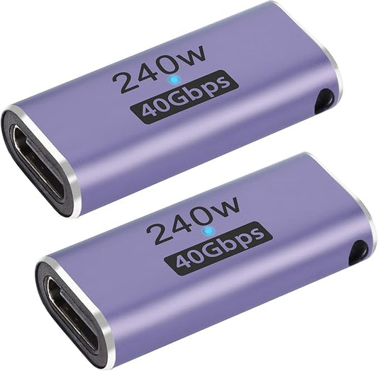 QIANRENON 240W 40Gbps USB4.0 C Female to Female Adapter Coupler Type C 4.0 Female Connector Extender, LED Indicator, Supports 8K Audio and Video Transmission, 2 pcs (Passthrough F/F)