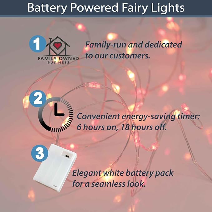 QBIS Battery Powered Fairy Lights - 40 LED, 6hr Timer, Red & Orange for Bedroom, Christmas & Halloween