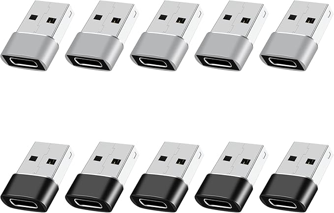 USB to USB C Adapter 10 Pack,USBC Female to USBA Male Adaptor,Mini Aluminum USB Adapters Data Transfer & Charging Converter for iPhone,Samsung Galaxy,Laptop,Charger,Car Play