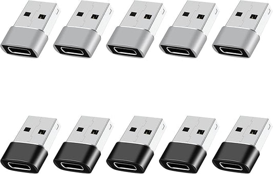 USB to USB C Adapter 10 Pack,USBC Female to USBA Male Adaptor,Mini Aluminum USB Adapters Data Transfer & Charging Converter for iPhone,Samsung Galaxy,Laptop,Charger,Car Play