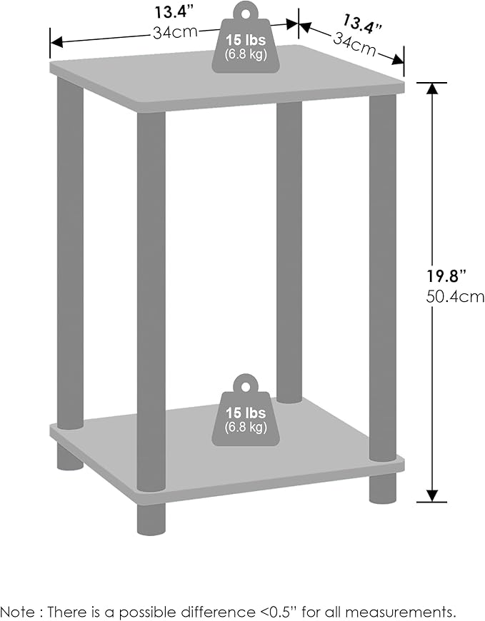 Furinno Turn-N-Tube Night Stand, 2-Tier Open Shelf Design Nightstand, Toolless Bedside Table, End Table, Side Table, for Bedroom, Living Room, French Oak