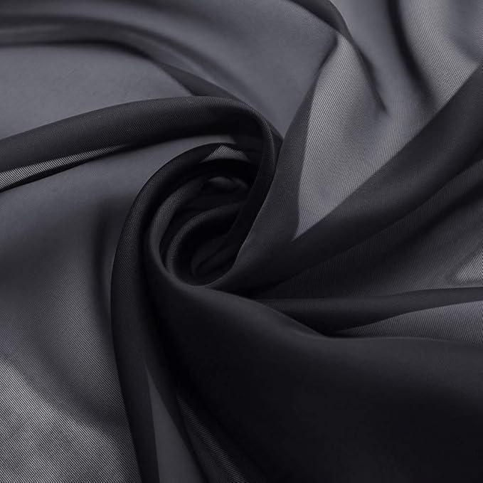 NICETOWN Extra Long Black Scarf - Voile Textured Sheer Drapery Dirt-Proof Window Treatment for Farmhouse/Garden/Old People (W60 x L216, 1 Panel, Black)
