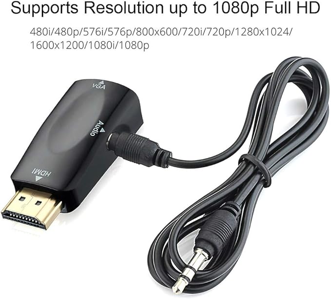 HDMI to VGA Adapter with 3.5mm Audio Port, HD 1080P HDMI Male to VGA Female Adapter Converter Gold-Plated for PC/Laptop/Computer/Desktop/Digital Camera/Tablet/Xbox/DVD/HDTV/Monitor/Projector
