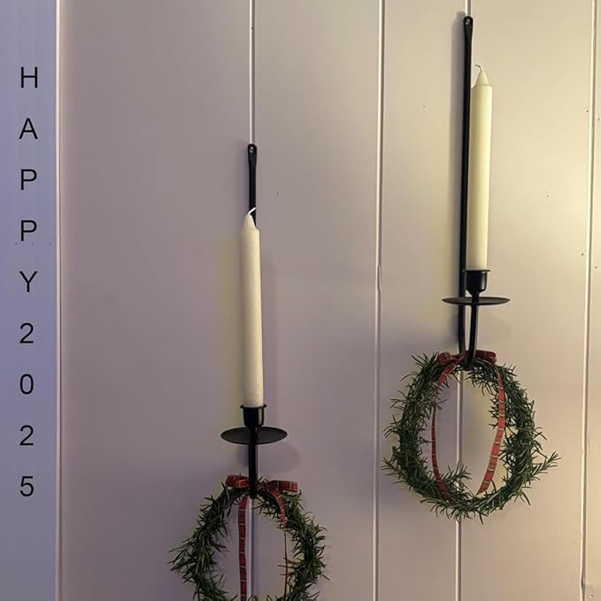 Wall Candle Holder Set of 2, Modern Candle Sconces Wall Mount Metal Holders Hanging Candle Pillar Holder for Living Room, Wedding, Farmhouse, Fireplace, Matte Black