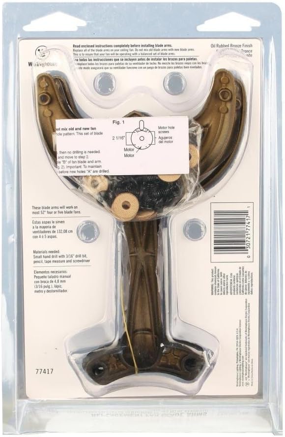 Westinghouse 7741700 52 inch Oil Rubbed Bronze Finish Replacement Fan Blade Arms, Five Pack,