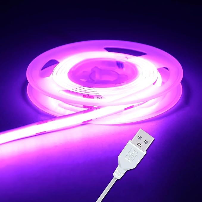 Short LED Strip Lights Purple 5V USB Not Dimmable Flexible COB LED Rope Lights 320LEDs/m Purple Super Bright Bendable Small Tape Lights for Living Room TV Lights Decoration (3.28FT/1M)