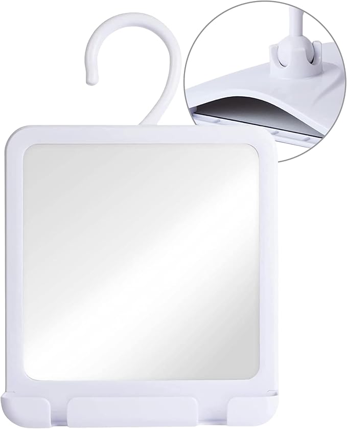 MIRRORVANA Dual Anti Fog Shower Mirror for Shaving, Shatterproof Fogless Design with Hook for Hanging - Fill Back Chamber/Reservoir with Hot Water for Fog-Free Shave - 8" x 7" (White)