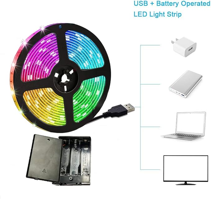 111111 Battery Powered Led Strip Lights,2 Pack 6.56ft Strip Lights Battery Operated Led Strip Kit,24-Keys Remote Controlled,DIY Indoor and Outdoor Decoration
