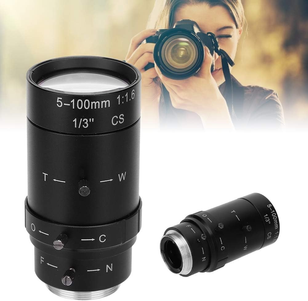 Zoom Camera Lens, 1.3MP Zoom CCTV Lens CS Mount Manual Aperture 5-100mm Aluminum Alloy Low Distortion High