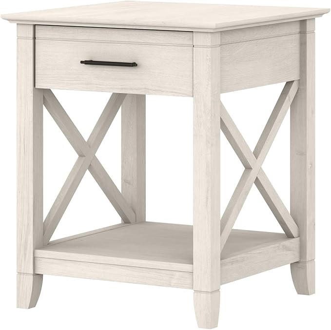 Bush Home End Table with Drawer, Nightstand with Storage, Living Room and Bedroom Furniture, Key West Collection, Linen White Oak
