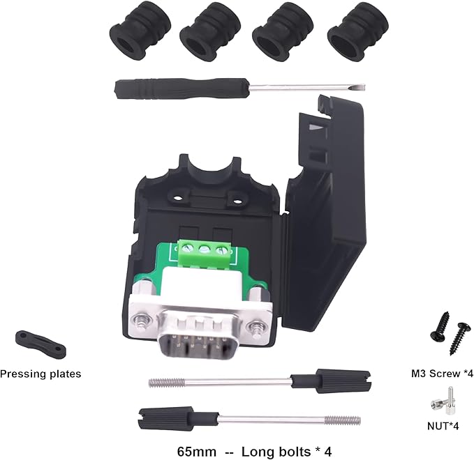 DB9 Solderless Connector Breakout Board RS232 D-SUB 9 Pin Serial to RXD TXD GND 235 Adapter Terminal Block with Case 2 Packs (Male)