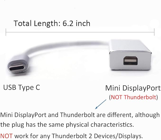 USB-C to Mini DisplayPort Adapter, USB 3.1 Type C (Thunderbolt 3) to Mini DP Adapter 4K Compatible with Lenovo T470, MacBook Pro to LED Cinema Display/Dell Monitor, etc - Silver