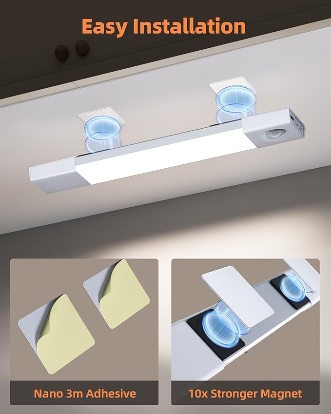 EZVALO Under Cabinet Lighting, Wireless Closet Lights, 50 LED Rechargeable Motion Sensor Light, Dimmable, 3 Color Temperatures, 11.8 inch Counter lights for Kitchen, Pantry, Bedroom, Wardrobe (3 Pack)