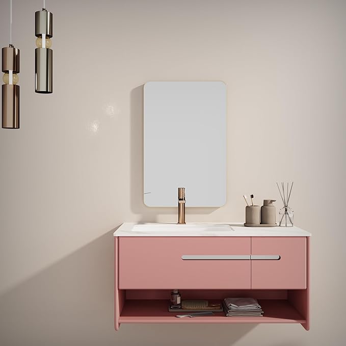 VocalStar Gold Bathroom Mirror for Wall, 22 x 30 Inch Metal Framed Rounded Rectangle Vanity Mirror Modern Farmhouse, 1/4-inch Shatterproof Glass | Ultra-Flush Hanging