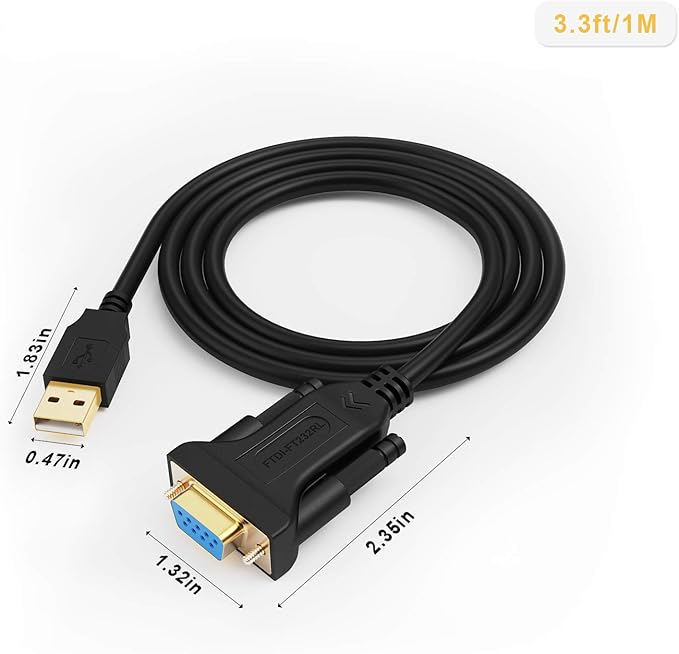 CableCreation USB to RS232 Serial Adapter (FTDI Chipset), USB to RS232 Gold Plated DB9 Serial Converter Cable for Windows 11, 10, 8.1, 8, 7, Vista, XP, 2000, Linux and Mac OS X, macOS, 3.3 Feet/1M